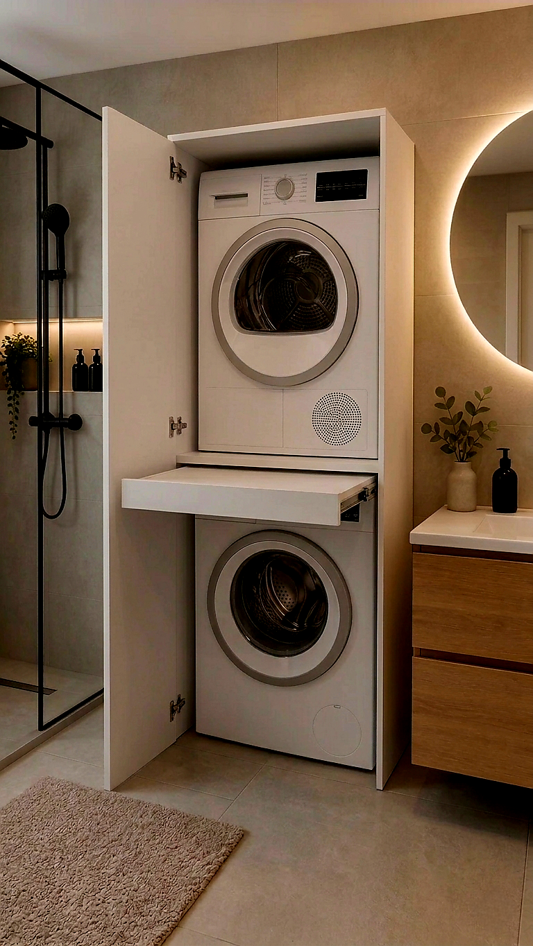 Wasdro Wit- Wasmachine en droger kast.