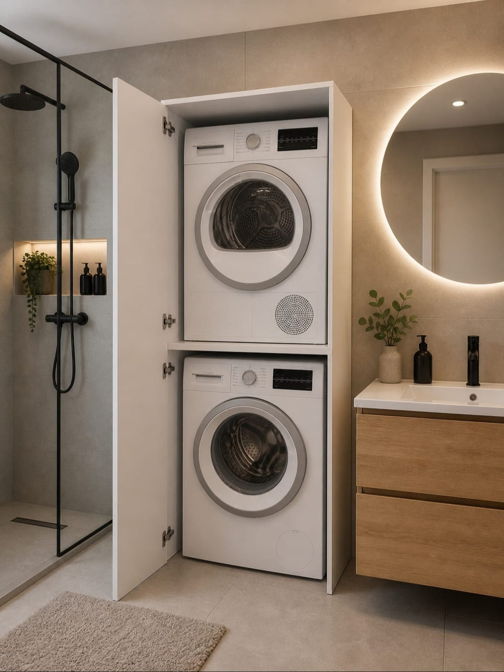 Wasdro Wit- Wasmachine en droger kast.