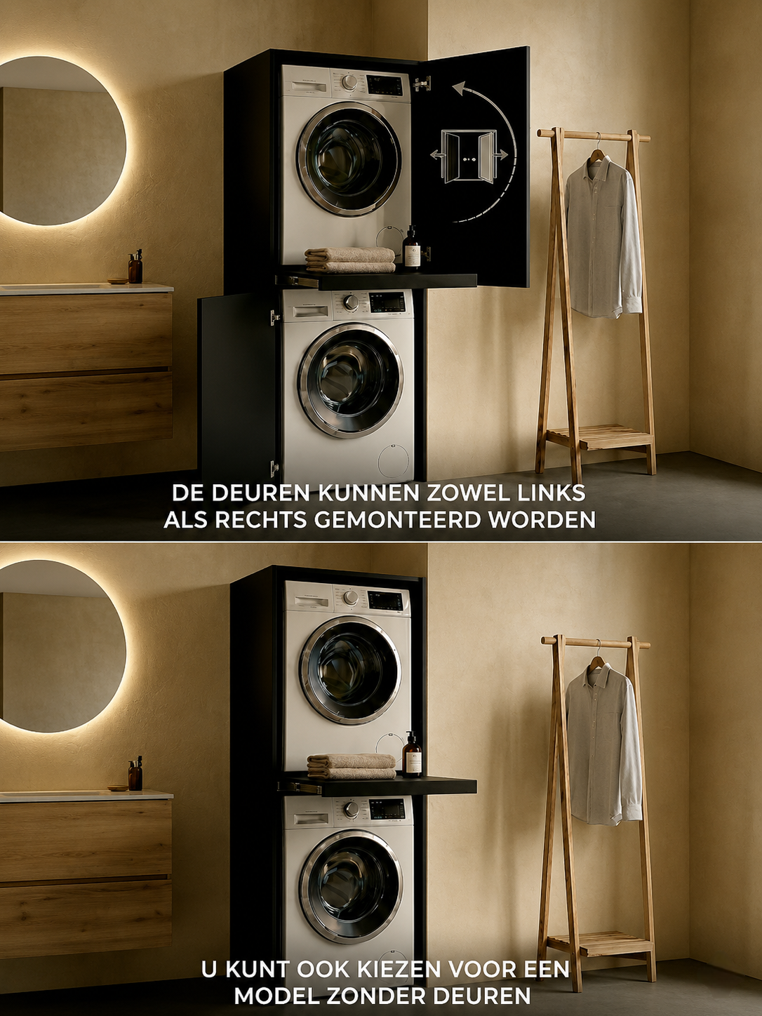 Wasdro Zwart- Wasmachine en droger kast.